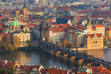 Fototapeta na wymiar Prague Czech Republic - October 19 2017: People walking on the Charles bridge in Prague