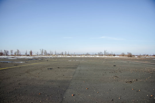 Ukraine, Lugansk - 25 february 2018: The airport runway crashed in Lugansk