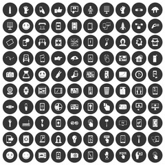 100 touch screen icons set black circle