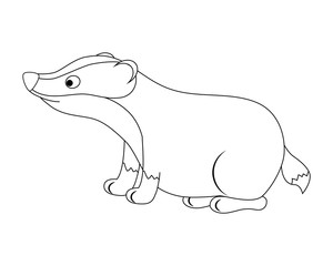 Colorless funny cartoon badger.  Forest animals. Vector illustra