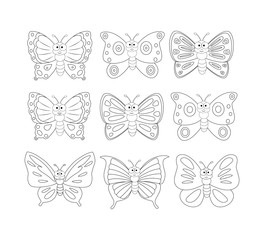 Coloring book page with 9cartoon butterfly. Vector illustration 