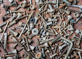 Macro shot of various screws and bolts