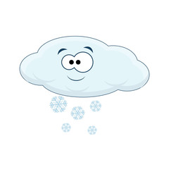 Cute cartoon cloud with snow. Vector illustration isolated on wh
