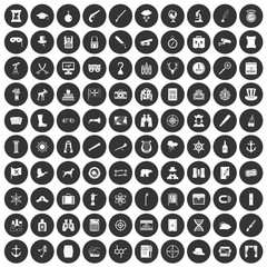100 binoculars icons set black circle