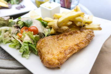 British Traditional fish and chips and tartar sauce