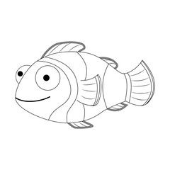 Colorless funny cartoon clown fish. Vector illustration. Colorin