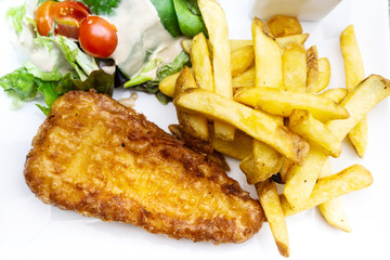 British Traditional fish and chips and tartar sauce