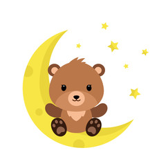 Cute Cartoon Teddy Bear on the moon
