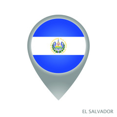Map pointer with flag of El Salvador. Gray abstract map icon. Vector Illustration.