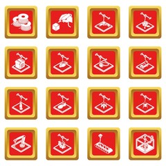 3d printing icons set red square vector