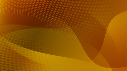 Abstract background of curved lines, curves and halftone dots in yellow and orange colors
