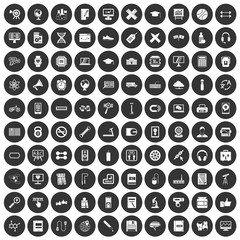 100 training icons set black circle