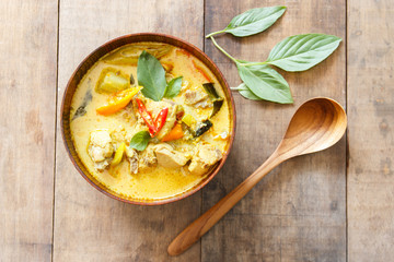 green curry chicken,thai food,Top view - obrazy, fototapety, plakaty