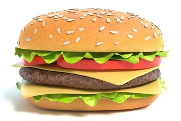 3d illustration of a cheeseburger