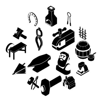 Blacksmith tools icons set, simple style