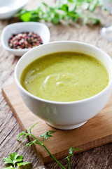 Bowl Of Organic Broccoli And Leek Soup