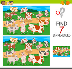 find differences game with cows animal characters