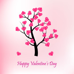 Happy valentines day tree with pink hearts