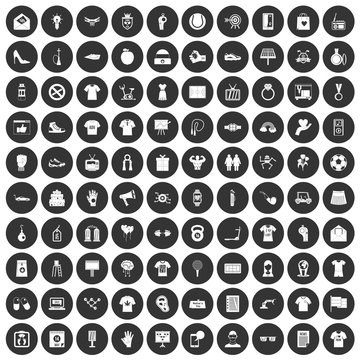 100 t-shirt icons set black circle