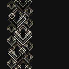 Golden frame in luxury style. Seamless border for design. Black and gold background. Art Deco tiles.
