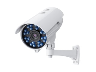 3D rendering security camera on white background