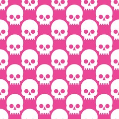 Seamless pattern with skulls on a rose quartz background.white on pink. Vector Illustration
