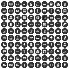 100 urban icons set black circle