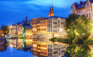 Panoramic view of the city at dusk .Opole, Poland. - obrazy, fototapety, plakaty