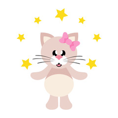 cartoon cute cat girl with bow and stars