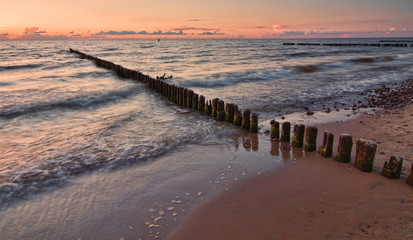Landscape of sunset on Baltic sea, Poland.