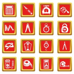 Measure precision icons set red square vector