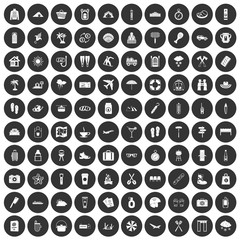 100 vacation icons set black circle