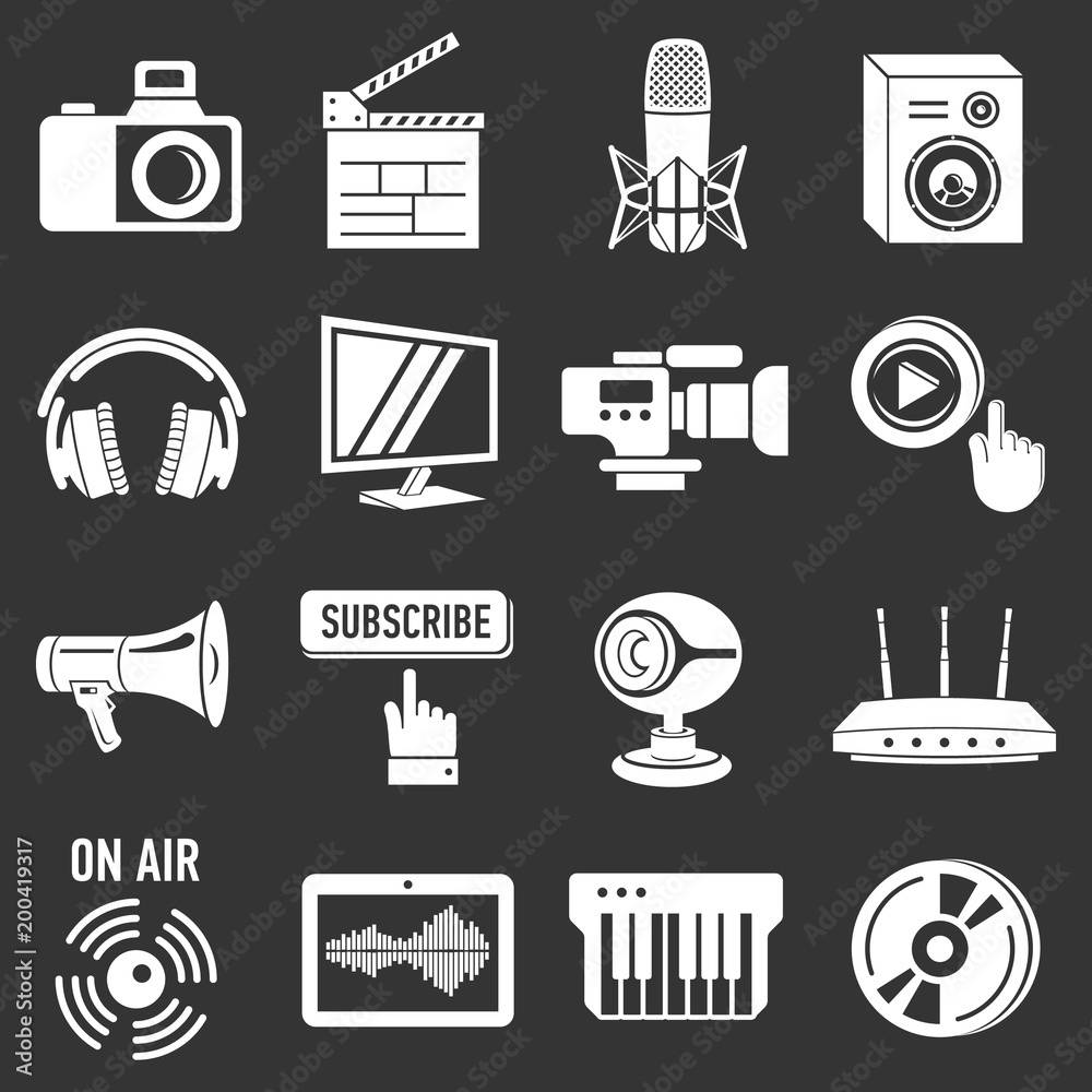 Wall mural multimedia internet icons set grey vector