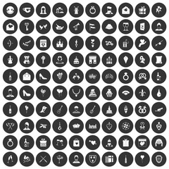 100 valentine day icons set black circle