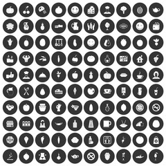 100 vegetarian cafe icons set black circle