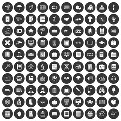 100 book icons set black circle
