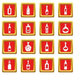 Bottles icons set red square vector