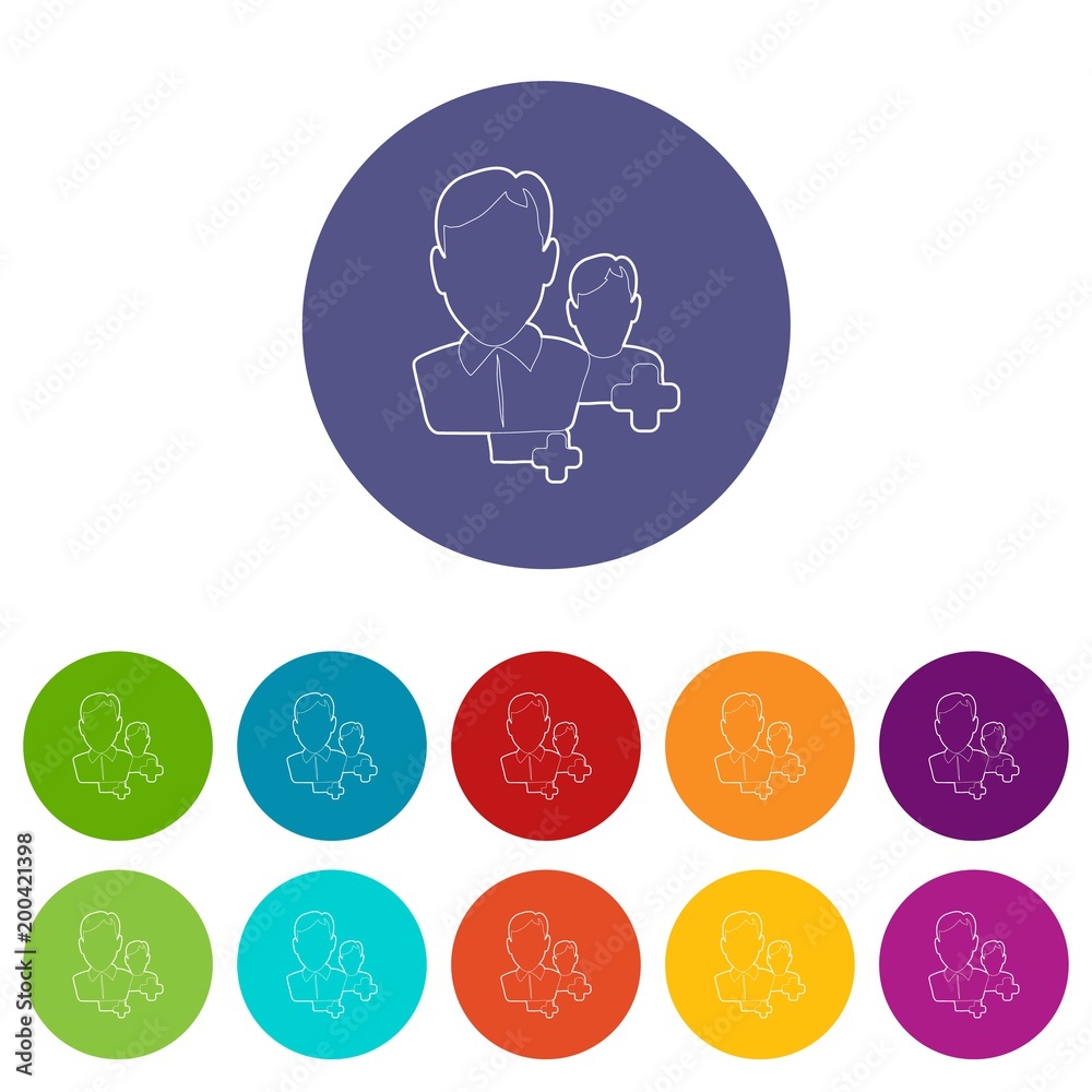 Poster add users icons set vector color