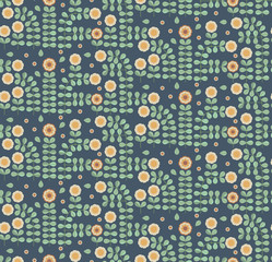 Ornamental seamless pattern with leaf and flowers. Cute print in scandinavian style.The image is made in the style of spring things. Abstract background. Ornamental, traditional, simple.
