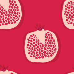 Food collection Pomegranates Red background Seamless pattern