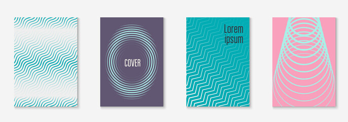 Minimal trendy cover template set. Futuristic layout with halftones. Geometric minimal cover template for book, catalog and annual. Minimalistic colorful gradients. Abstract business illustration.