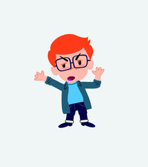 White boy with a glasses argues something with a gesture of discontent.