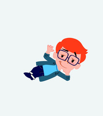 White boy with a glasses lying, greets with a dreamy expression.