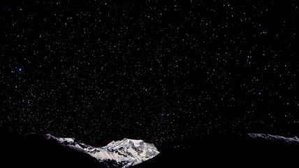 Background with lot of shiny stars on the black sky in Himalaya mountains, Nepal