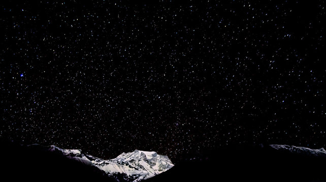 Background With Lot Of Shiny Stars On The Black Sky In Himalaya Mountains, Nepal