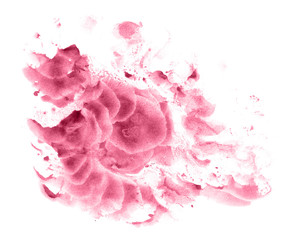 Abstract watercolor background hand-drawn on paper. Volumetric smoke elements. Pink, Rapture Rose color. For design, websites, card, text, decoration, surfaces.