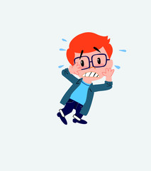 White boy with glasses very alarmed takes the hands to the head.