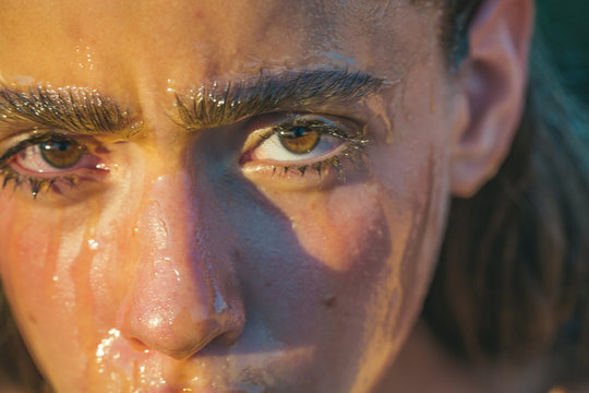 beauty cauacsian woman with a covered head and no makeup