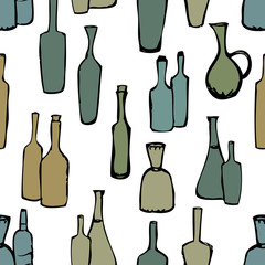 Seamless background of the various bottles