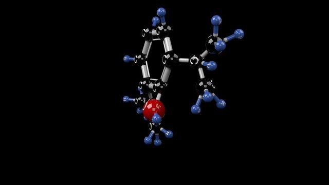 Propofol molecular structure. Molecule of propofol, intravenous anesthetic. Alpha channel.
